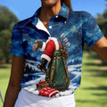 Blue Santa Golf Bag Christmas Golf Shirt, Golf Shirts For Women, Ladies Golf Shirts