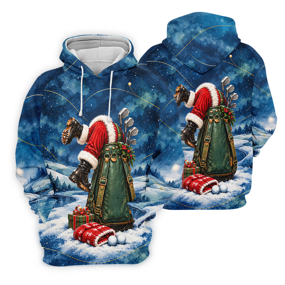 Blue Santa Golf Bag Christmas Golf Shirt, Golf Shirts For Women, Ladies Golf Shirts