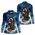 Blue Santa Golf Bag Christmas Golf Shirt, Golf Shirts For Women, Ladies Golf Shirts