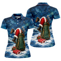 Blue Santa Golf Bag Christmas Golf Shirt, Golf Shirts For Women, Ladies Golf Shirts