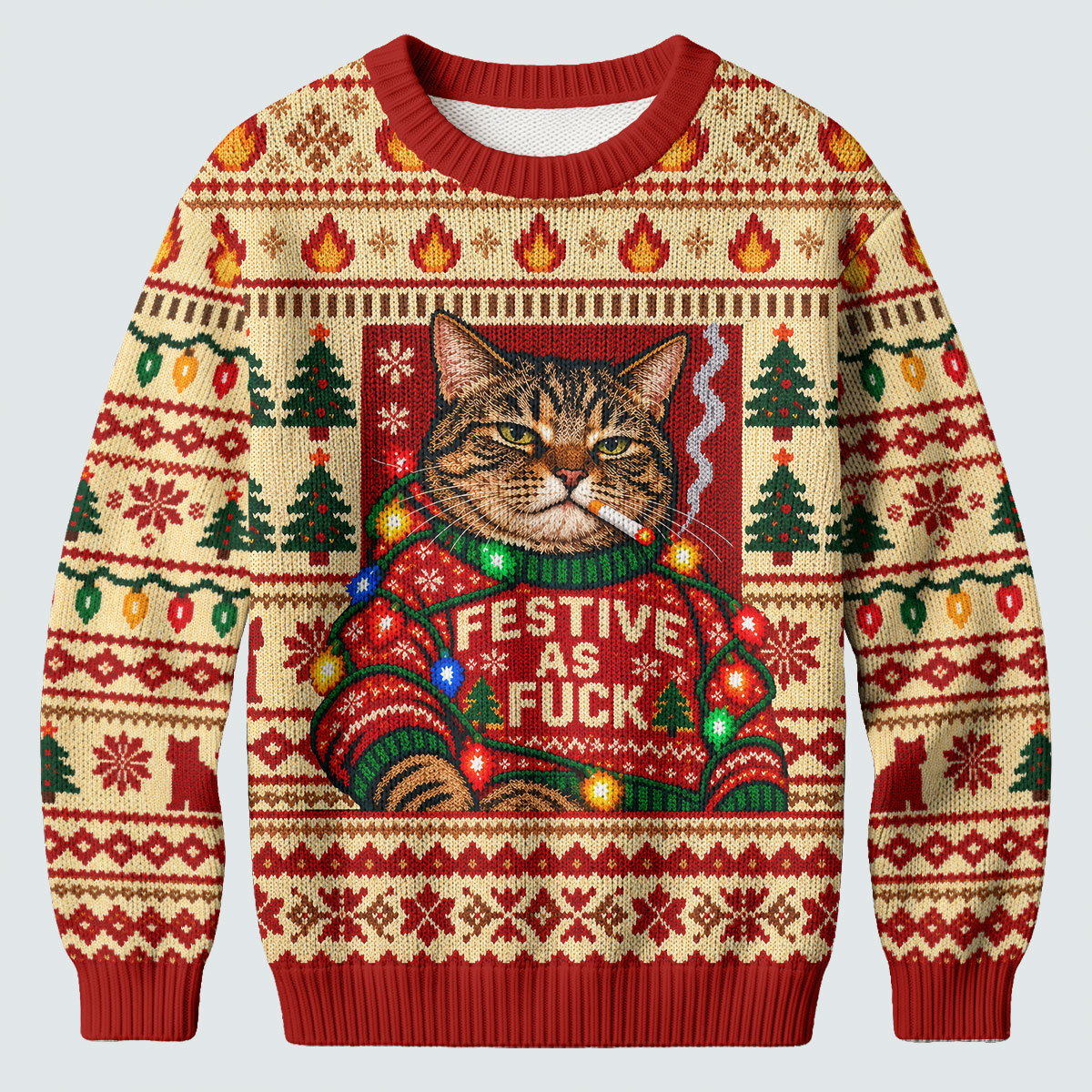 Red Festive As F*ck Cat Ugly Christmas Sweater, Ugly Sweater Party, Golf Lover Gifts