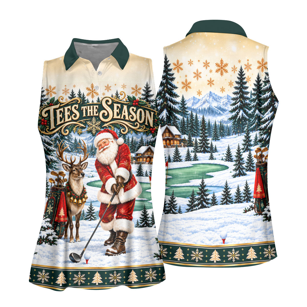 Tees The Season Santa Christmas Golf Shirt, Womens Golf Apparel, Womens Golf Clothing