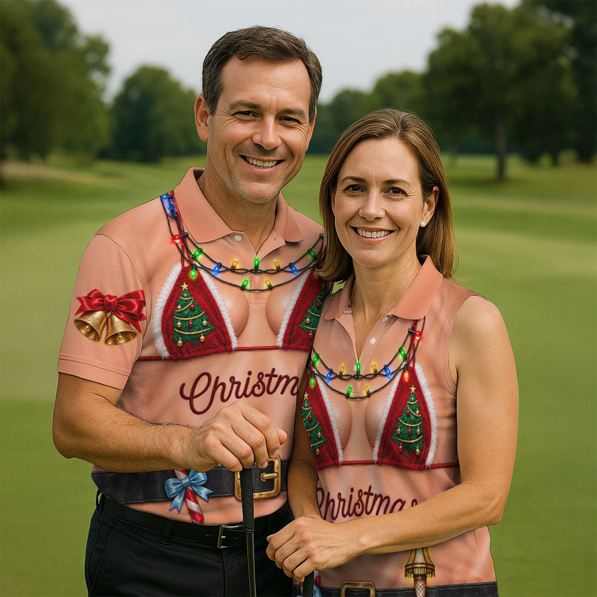 Xmas Tree Bikini Lights Christmas Golf Shirt, Mens Golf Clothing, Mens Golf Shirts