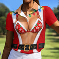 Santa Coat Bikini Lights Christmas Golf Shirt, Ladies Golf Tops, Womens Golf Apparel