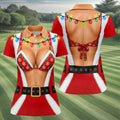 Santa Coat Bikini Lights Christmas Golf Shirt, Ladies Golf Tops, Womens Golf Apparel