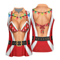 Santa Coat Bikini Lights Christmas Golf Shirt, Ladies Golf Tops, Womens Golf Apparel
