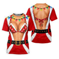 Santa Coat Bikini Lights Christmas Golf Shirt, Ladies Golf Tops, Womens Golf Apparel