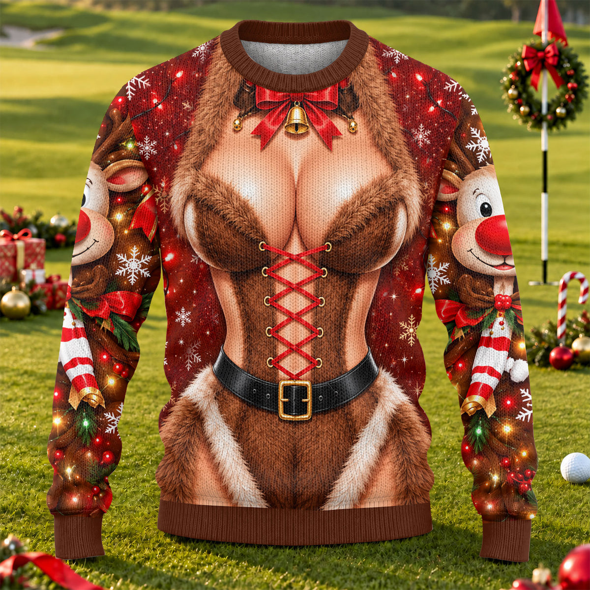 Reindeer Fur Corset Ugly Christmas Sweater, Funny Holiday Sweater, Funny Xmas Gift