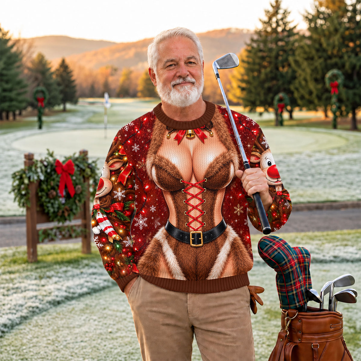 Reindeer Fur Corset Ugly Christmas Sweater, Funny Holiday Sweater, Funny Xmas Gift