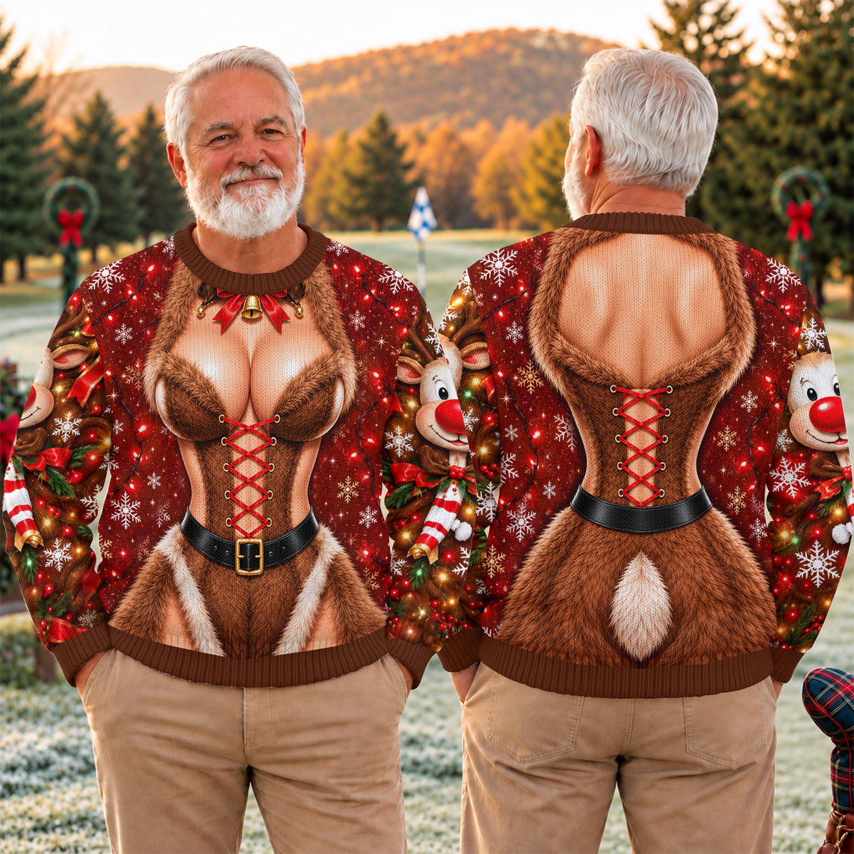 Reindeer Fur Corset Ugly Christmas Sweater, Funny Holiday Sweater, Funny Xmas Gift