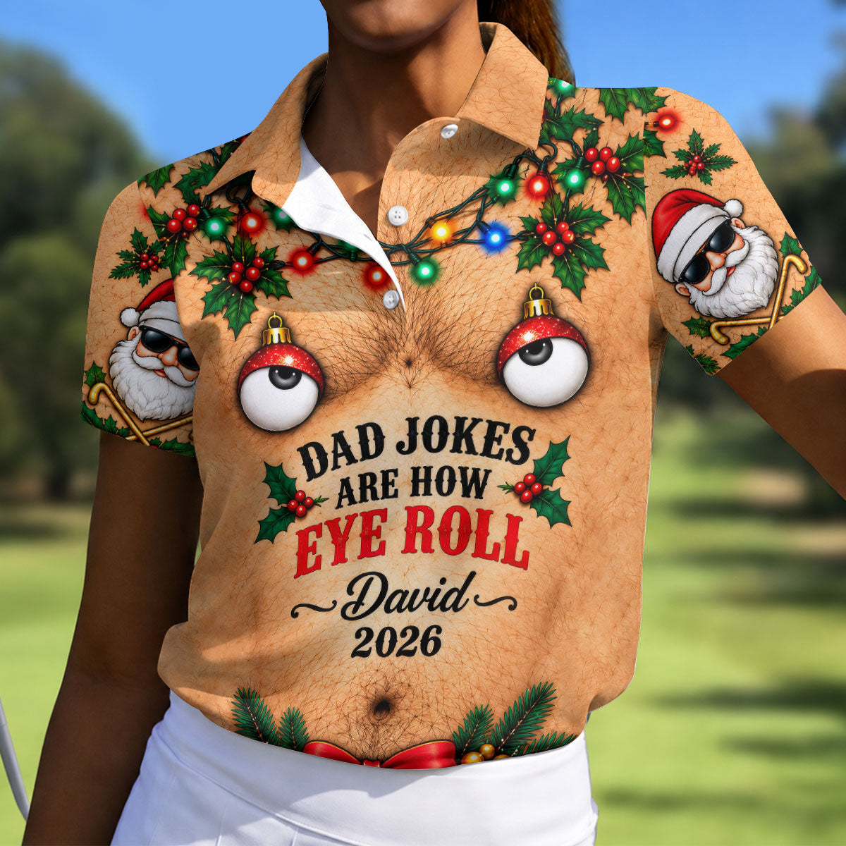 Funny Dad Jokes Eye Roll Christmas Golf Shirt, Ladies Golf Shirts, Ladies Golf Tops