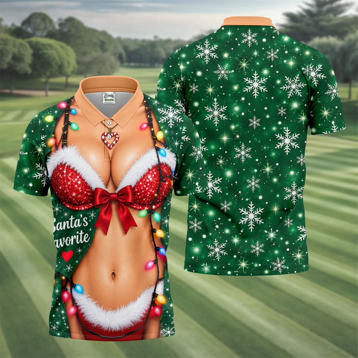 Santa's Favorite Bikini Christmas Golf Shirt, Golf Gifts For Men, Golf Polo For Men