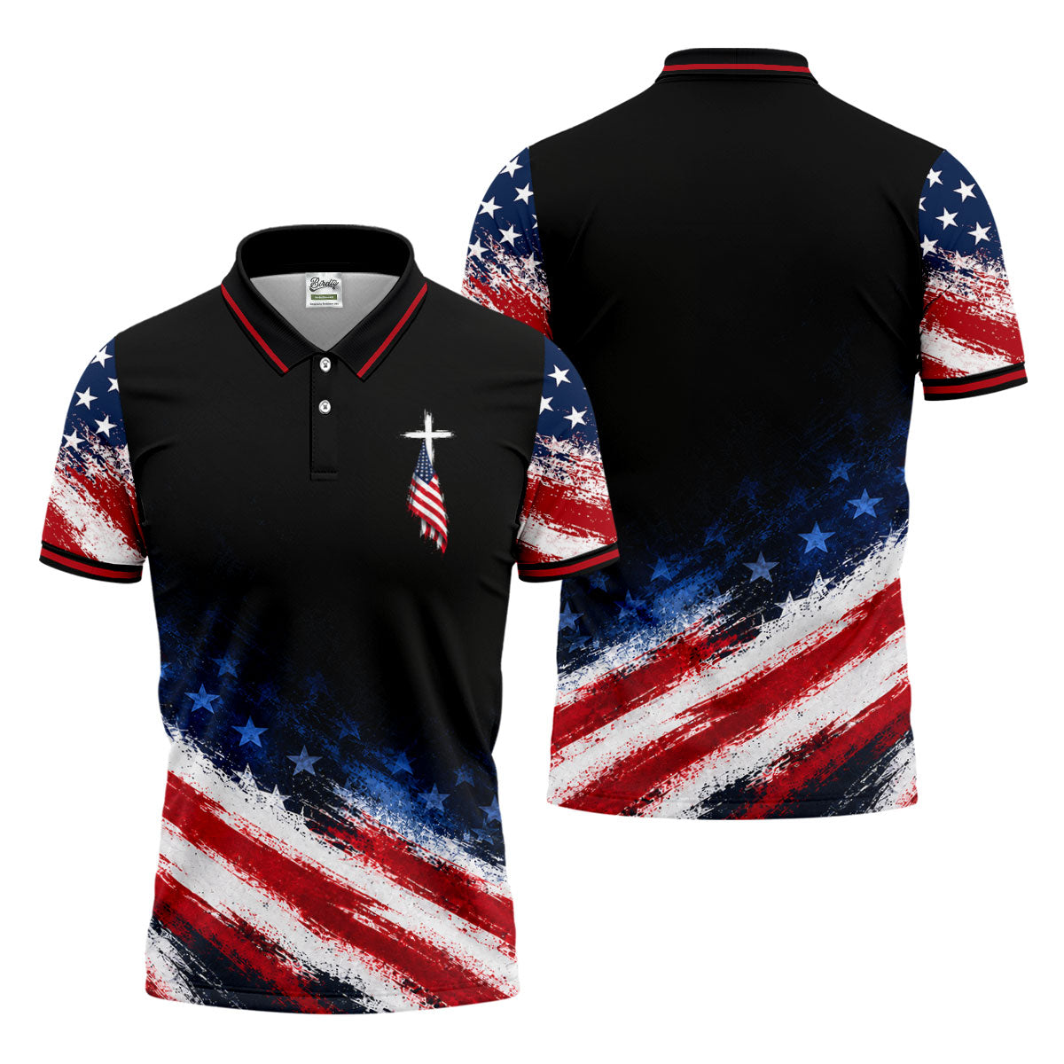 Veteran Cross USA Flag Golf Polo Shirt, Veterans Day Golf Shirt, Golf Shirts For Men