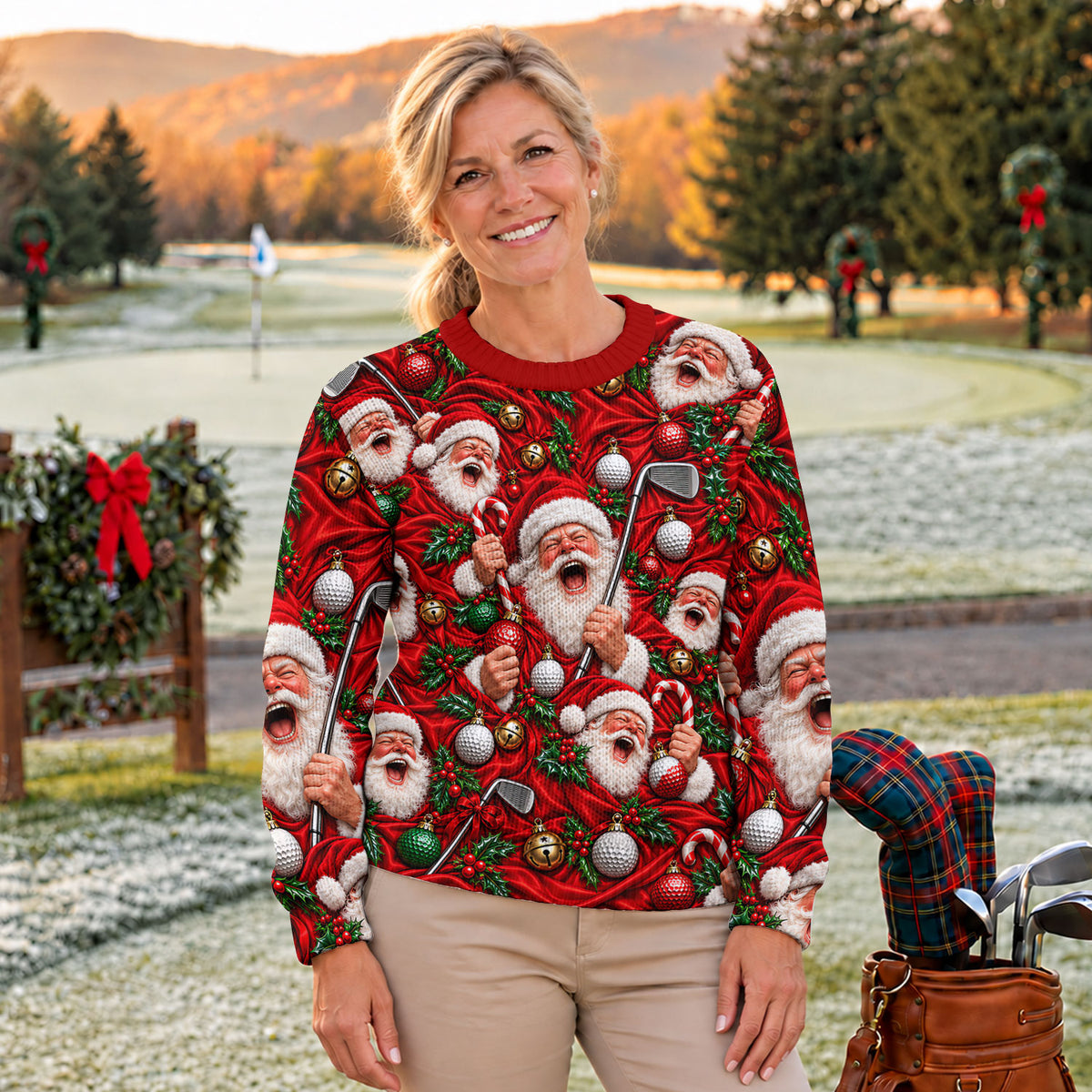 Ugly Christmas Sweater Santa Golf Ornaments, Ugly Sweater Party, Christmas Gifts
