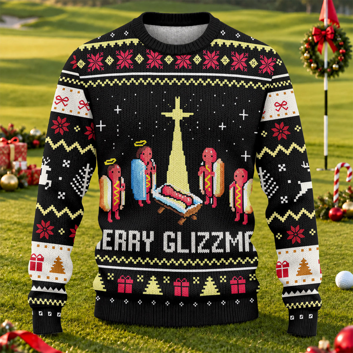 Ugly Christmas Sweater Merry Glizzmas Hot Dogs, Christmas Golf Gift, Golf Lover Gifts