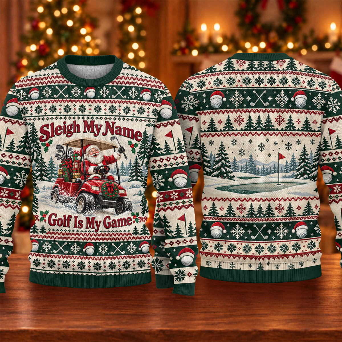 Ugly Christmas Sweater Sleigh My Name Golf Cart, Ugly Sweater Party, Golf Lover Gifts