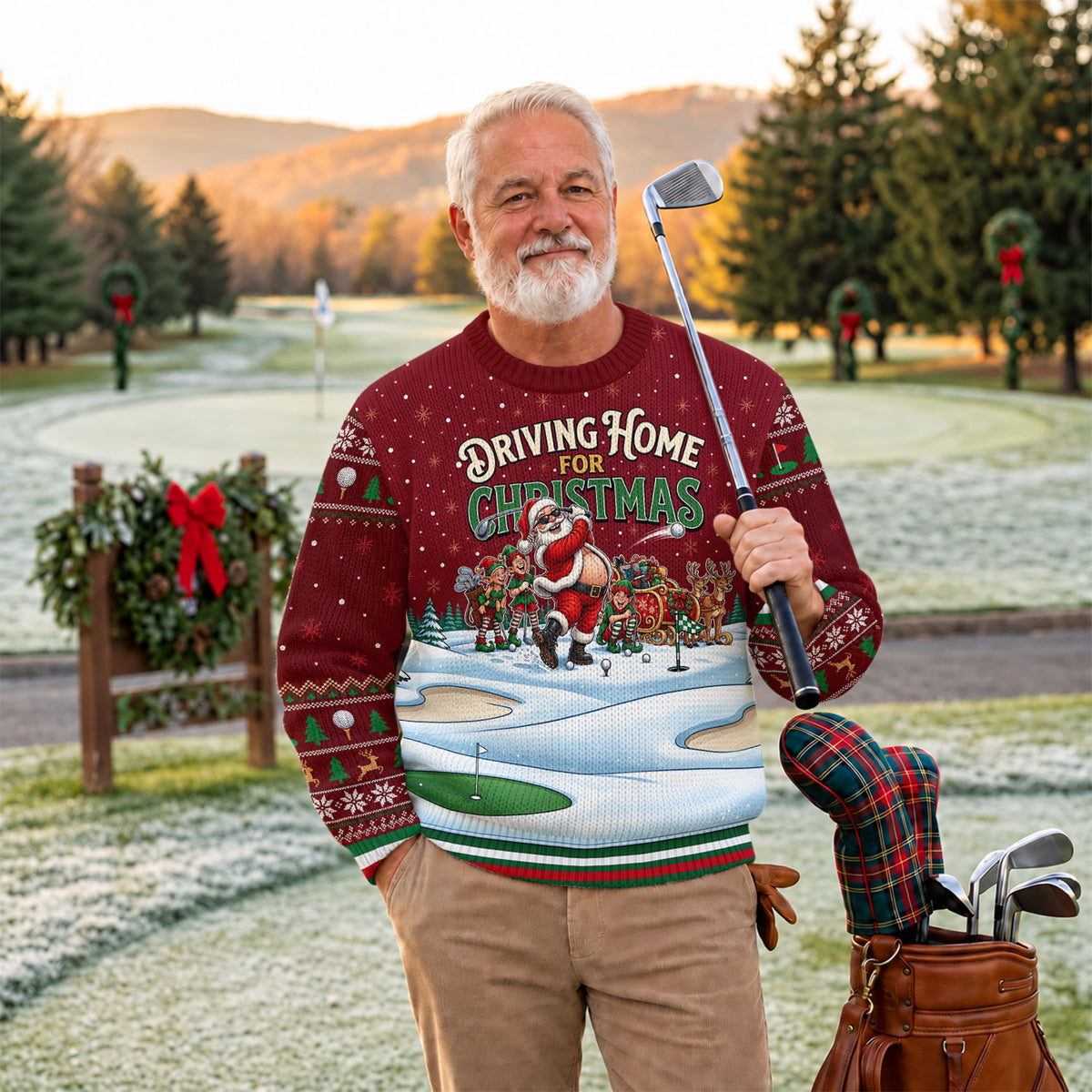 Ugly Christmas Sweater Driving Home For Christmas, Golf Lover Gifts, Funny Xmas Gift