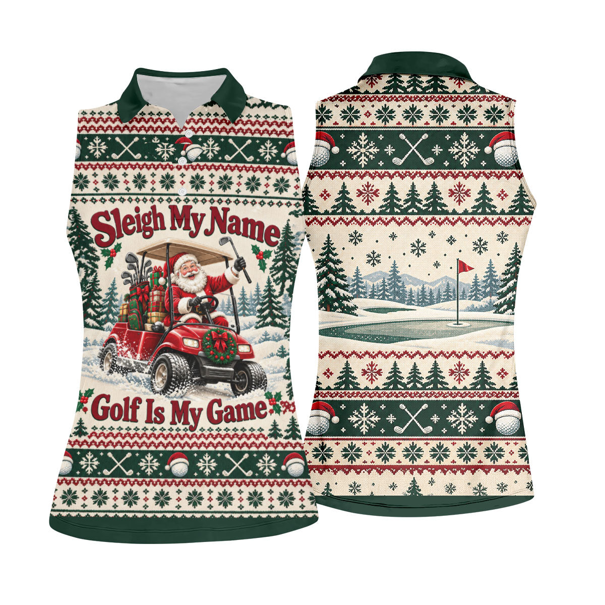 Sleigh My Name Golf Cart Christmas Golf Shirt, Womens Golf Tops, Womens Golf Apparel