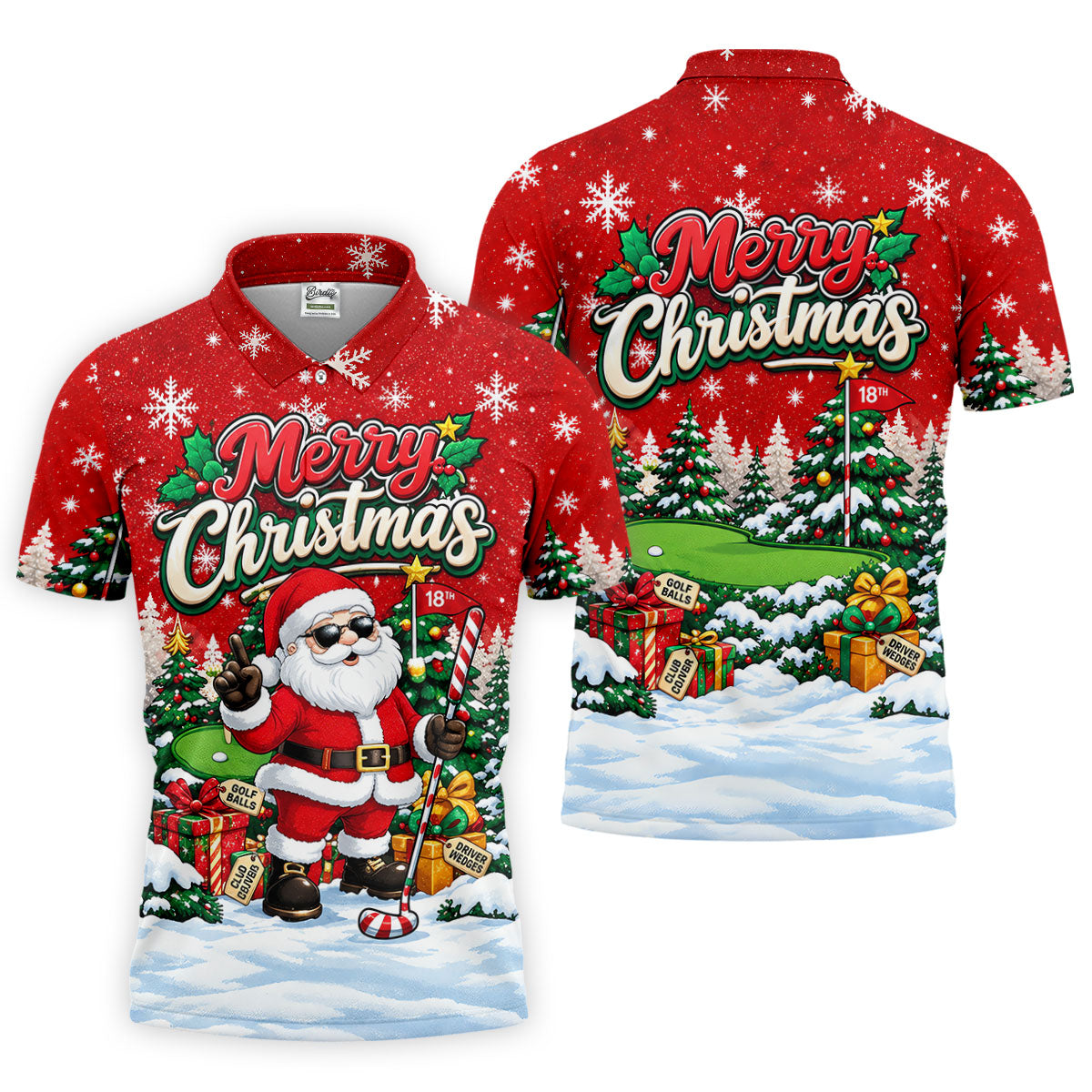 Retro Merry Christmas Script Christmas Golf Shirt, Mens Golf Polo, Mens Golf Shirts