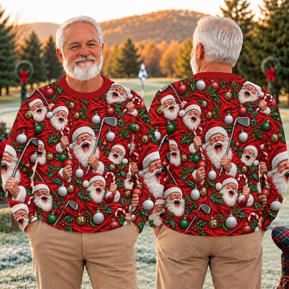 Ugly Christmas Sweater Santa Golf Ornaments, Ugly Sweater Party, Christmas Gifts