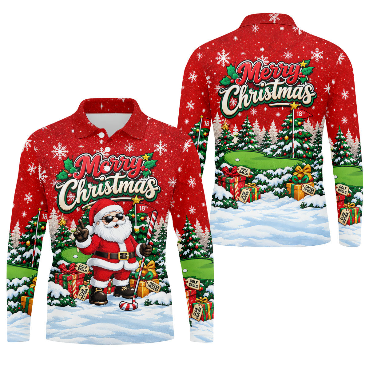 Retro Merry Christmas Script Christmas Golf Shirt, Mens Golf Polo, Mens Golf Shirts
