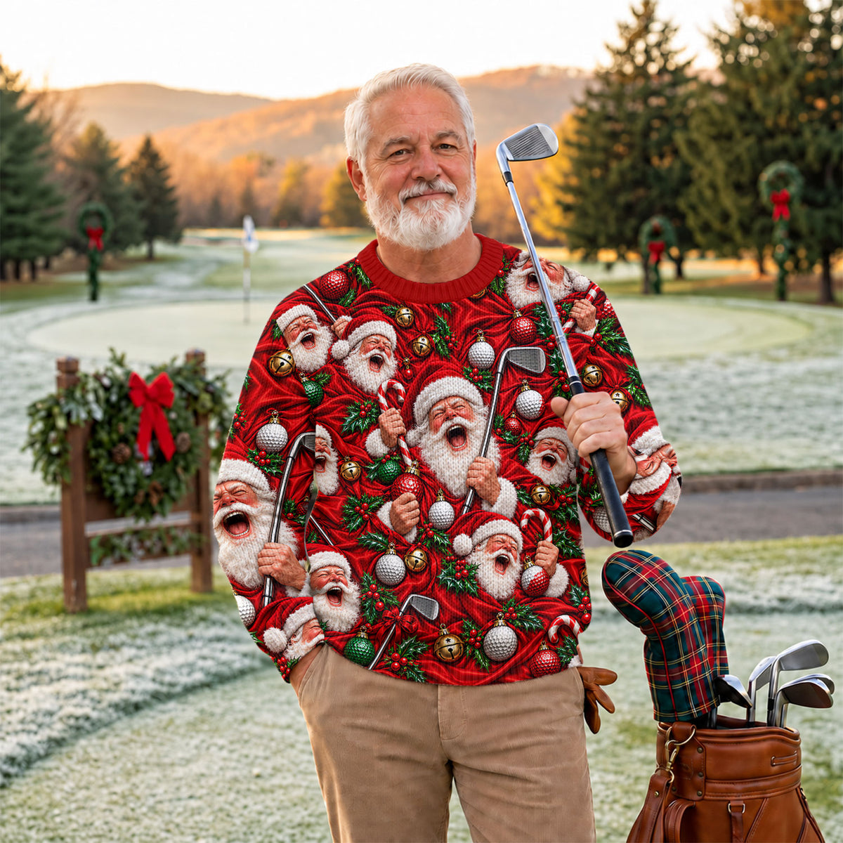 Ugly Christmas Sweater Santa Golf Ornaments, Ugly Sweater Party, Christmas Gifts