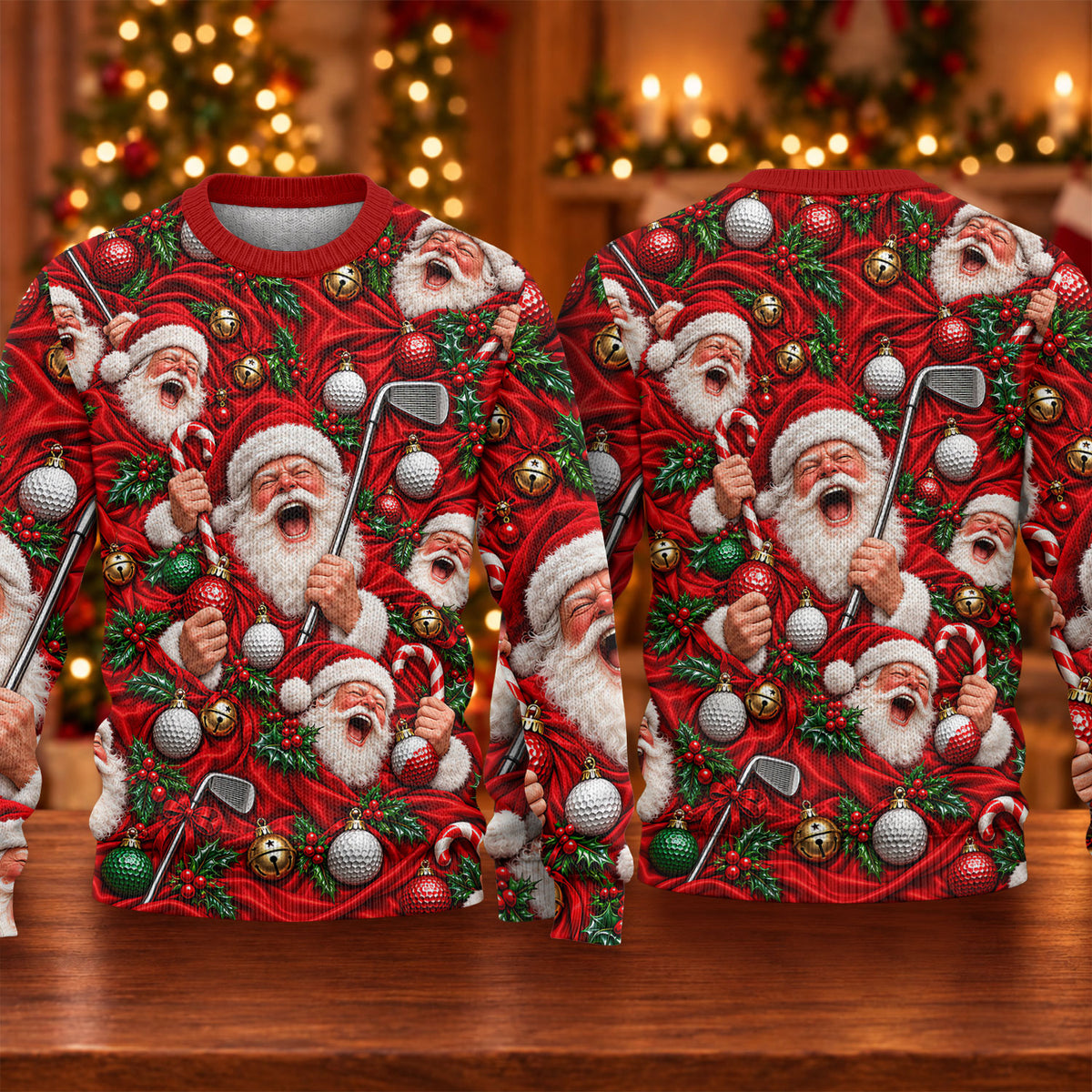 Ugly Christmas Sweater Santa Golf Ornaments, Ugly Sweater Party, Christmas Gifts
