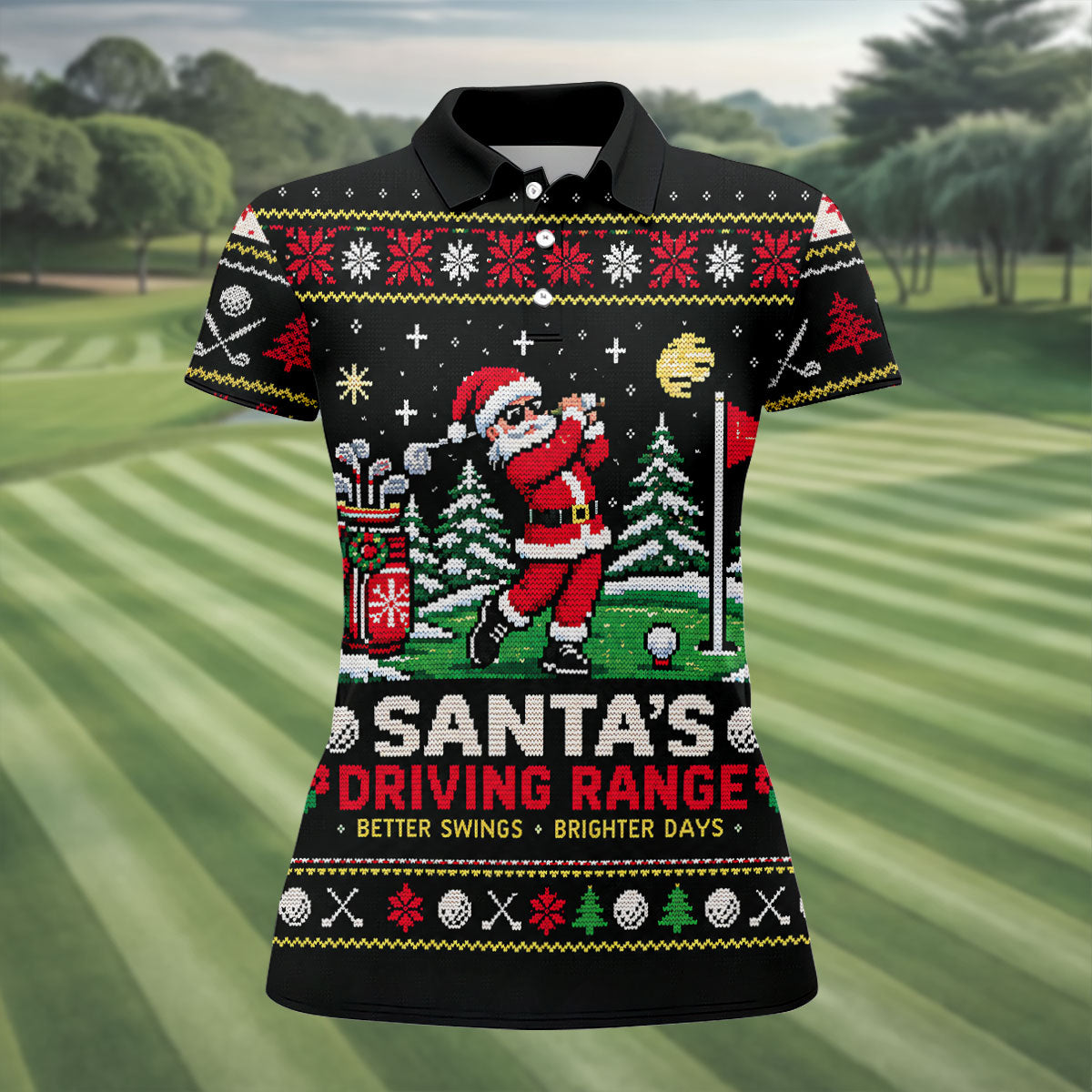 Santa Driving Range Christmas Golf Shirt, Ladies Golf Shirts, Womens Golf Apparel
