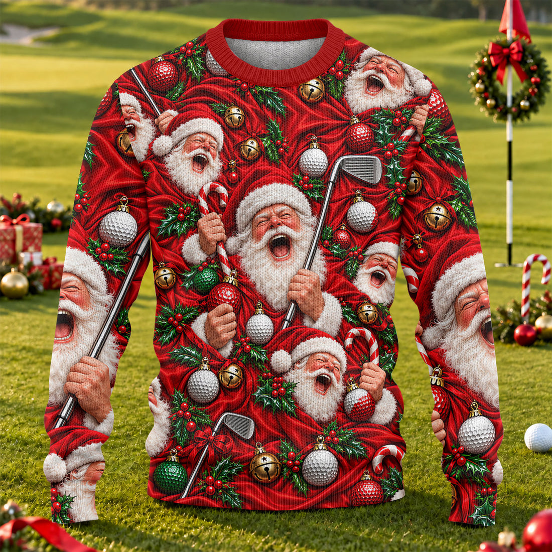 Ugly Christmas Sweater Santa Golf Ornaments, Ugly Sweater Party, Christmas Gifts