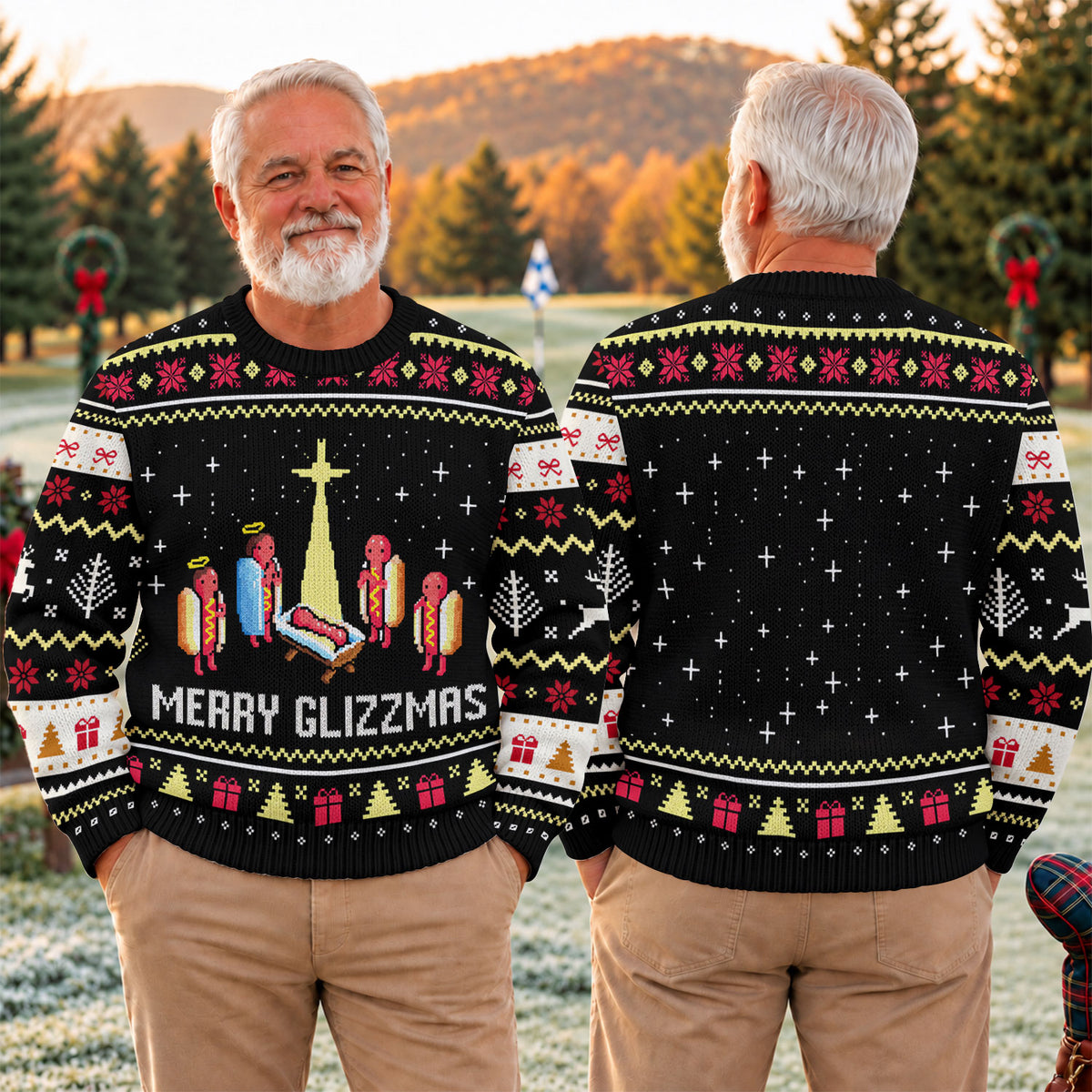 Ugly Christmas Sweater Merry Glizzmas Hot Dogs, Christmas Golf Gift, Golf Lover Gifts
