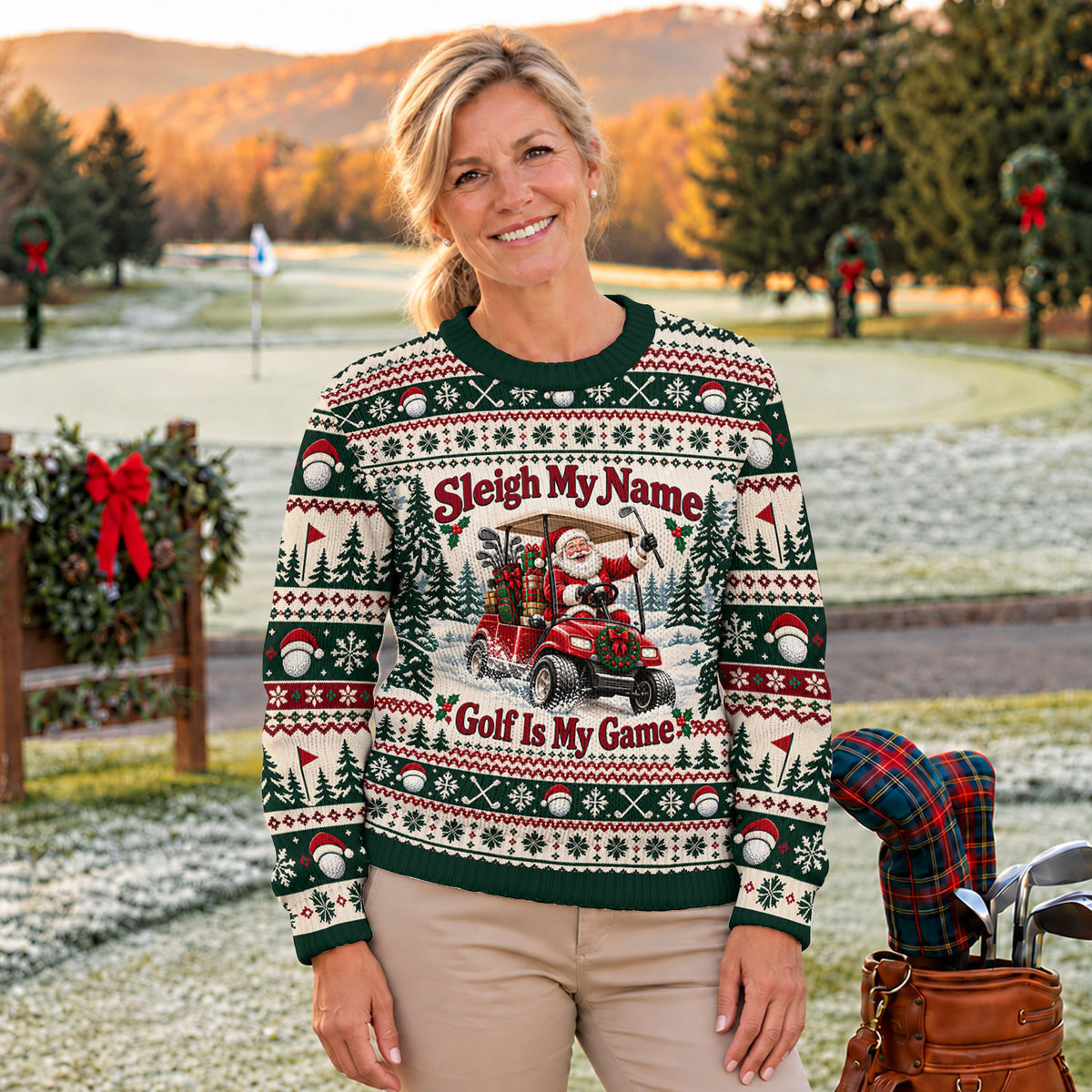 Ugly Christmas Sweater Sleigh My Name Golf Cart, Ugly Sweater Party, Golf Lover Gifts