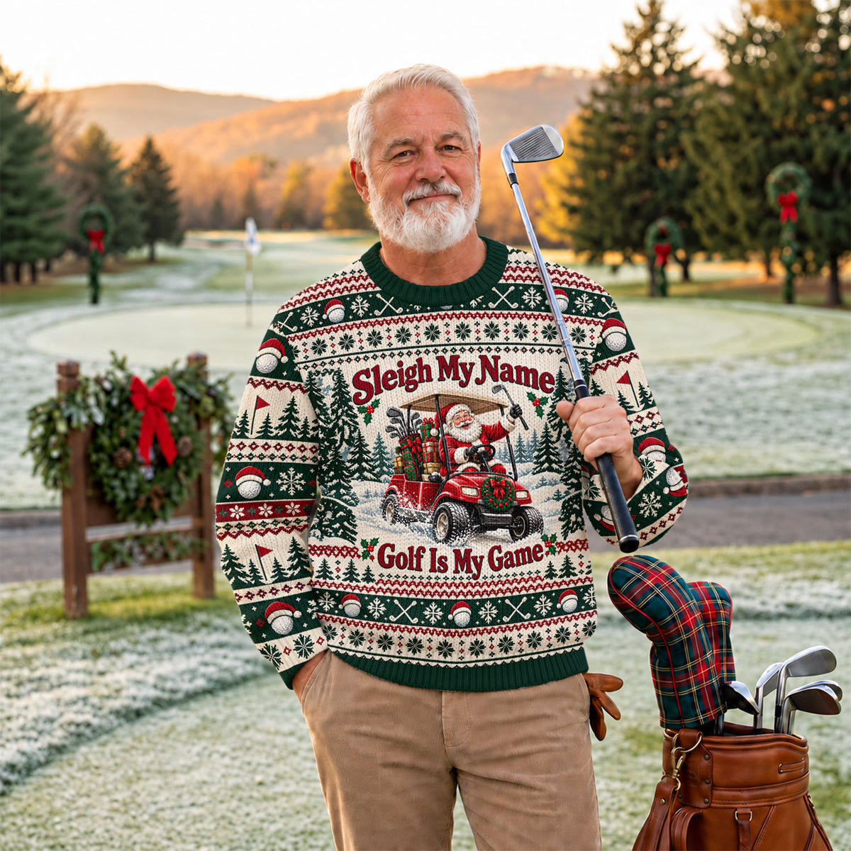 Ugly Christmas Sweater Sleigh My Name Golf Cart, Ugly Sweater Party, Golf Lover Gifts