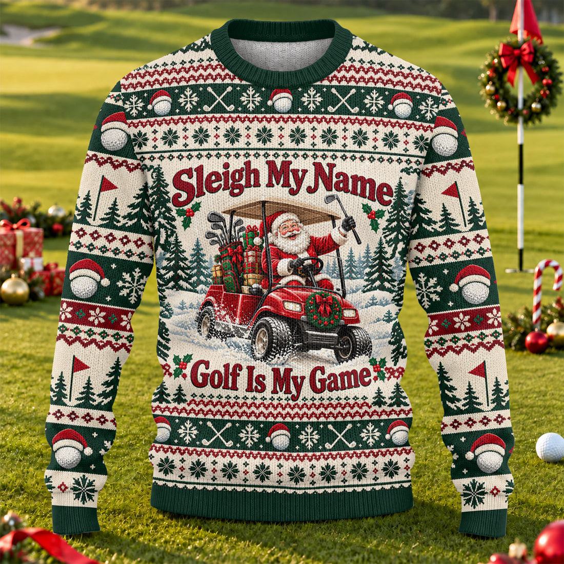 Ugly Christmas Sweater Sleigh My Name Golf Cart, Ugly Sweater Party, Golf Lover Gifts