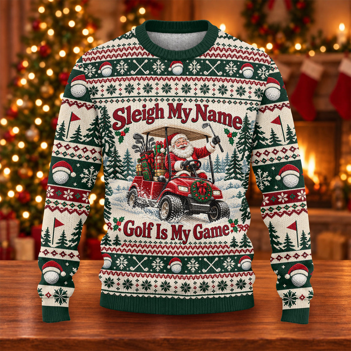 Ugly Christmas Sweater Sleigh My Name Golf Cart, Ugly Sweater Party, Golf Lover Gifts