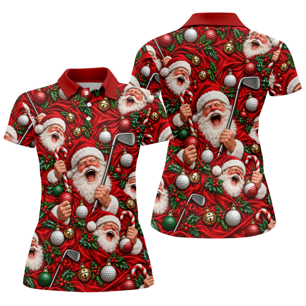 Santa Golf Ornaments Christmas Golf Shirt, Womens Golf Tops, Golf Gifts For Women