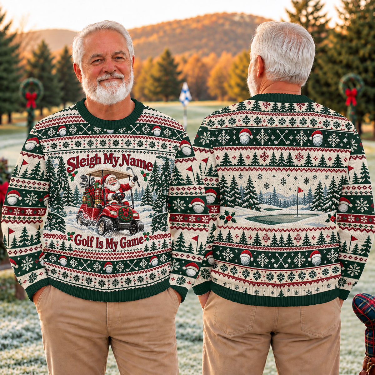 Ugly Christmas Sweater Sleigh My Name Golf Cart, Ugly Sweater Party, Golf Lover Gifts