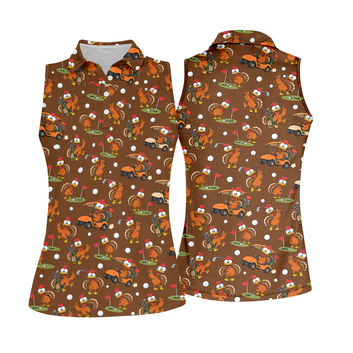 Golfgiving Turkey Cart Thanksgiving Golf Shirt, Womens Golf Tops, Ladies Golf Shirts