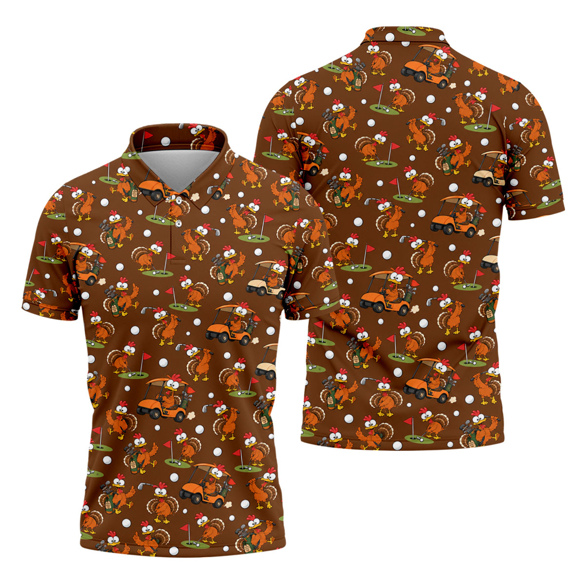 Golfgiving Turkey Cart Thanksgiving Golf Shirt, Mens Golf Polo, Golf Shirts For Men