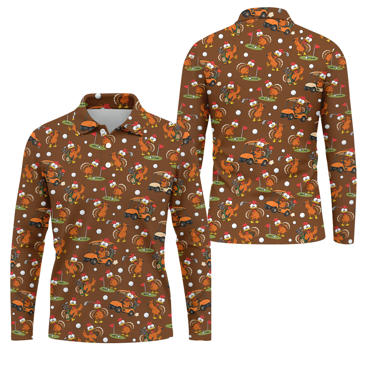 Golfgiving Turkey Cart Thanksgiving Golf Shirt, Mens Golf Polo, Golf Shirts For Men