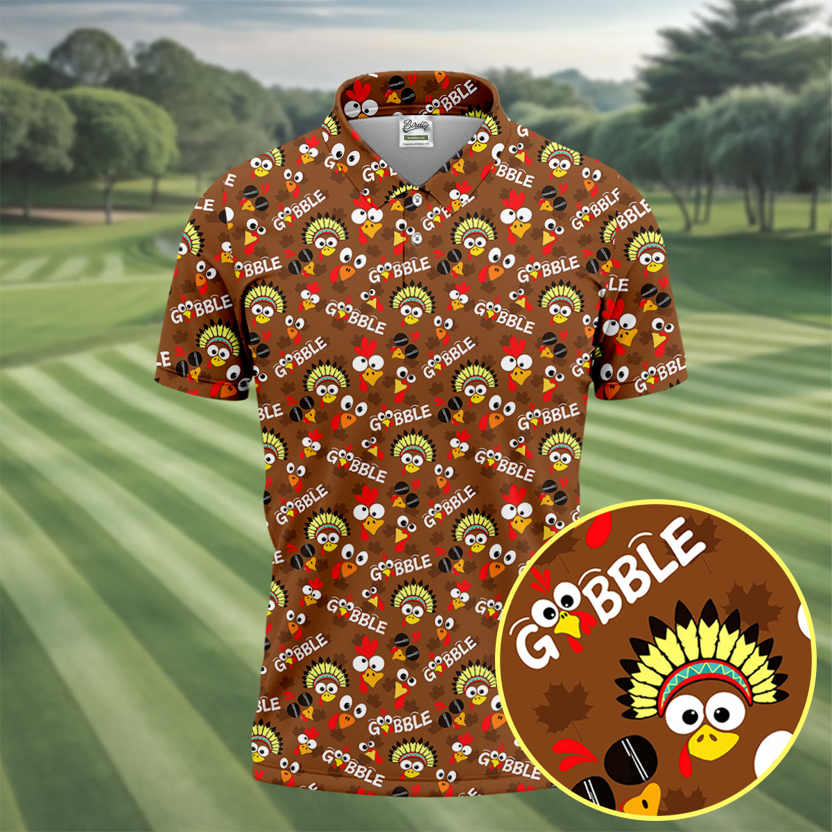 Gobblegiving Thanksgiving Golf Shirt, Golf Shirts For Men, Mens Holiday Golf Shirts
