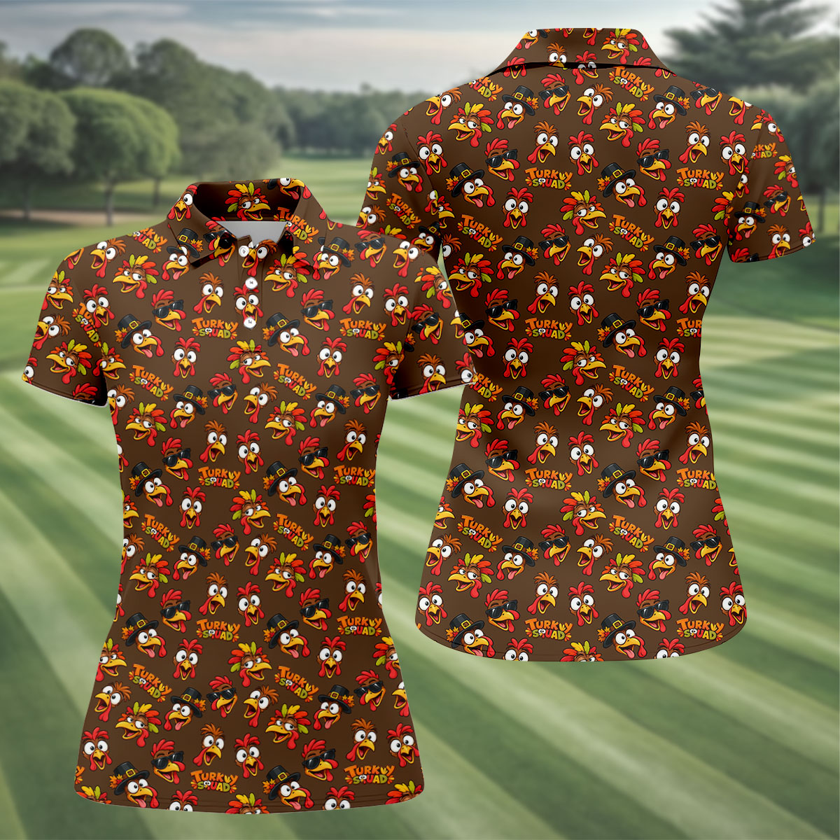 Turkey Squadgiving Thanksgiving Golf Shirt, Womens Golf Tops, Womens Golf Apparel