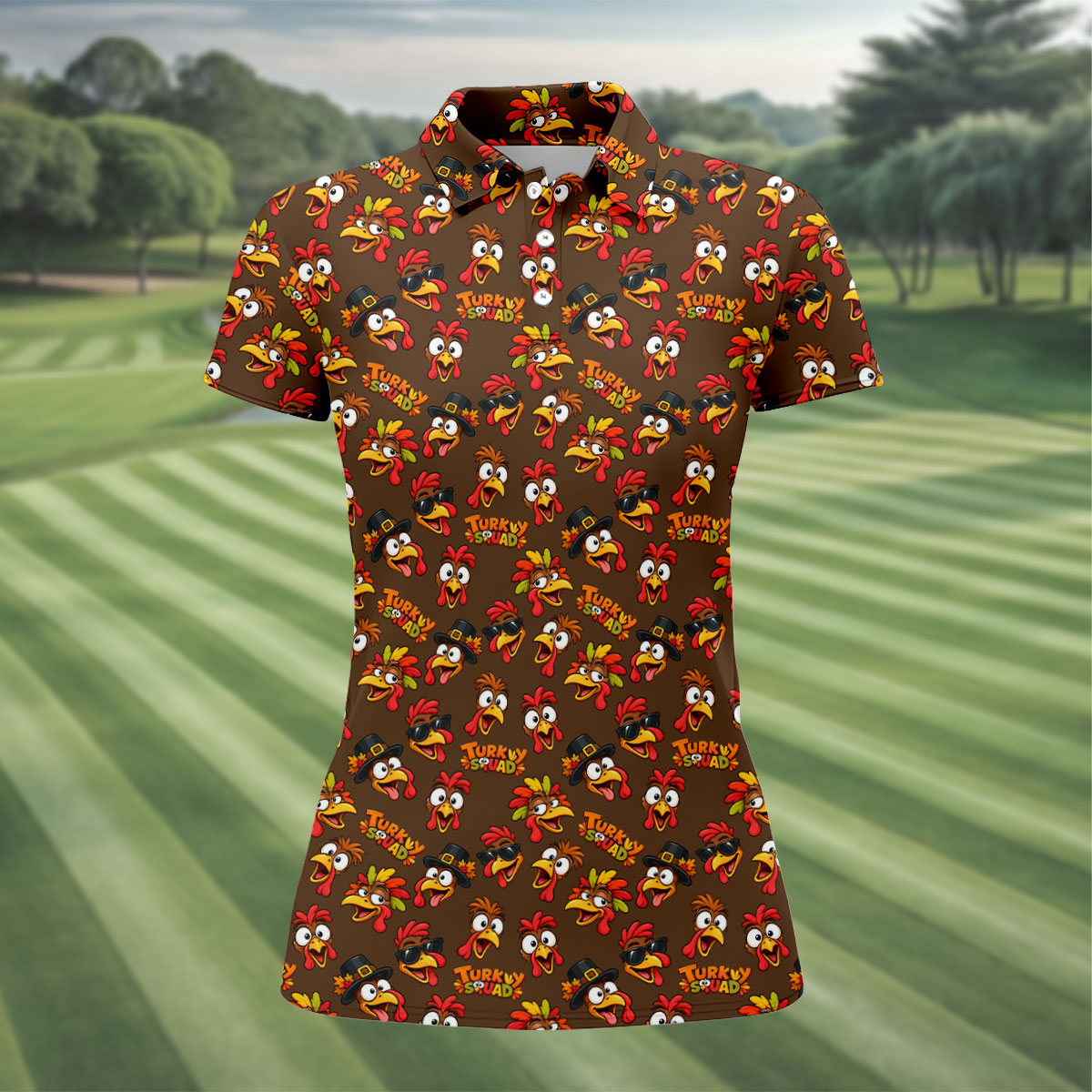 Turkey Squadgiving Thanksgiving Golf Shirt, Womens Golf Tops, Womens Golf Apparel
