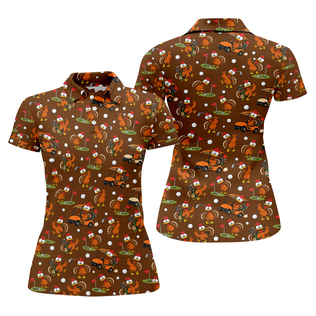 Golfgiving Turkey Cart Thanksgiving Golf Shirt, Womens Golf Tops, Ladies Golf Shirts