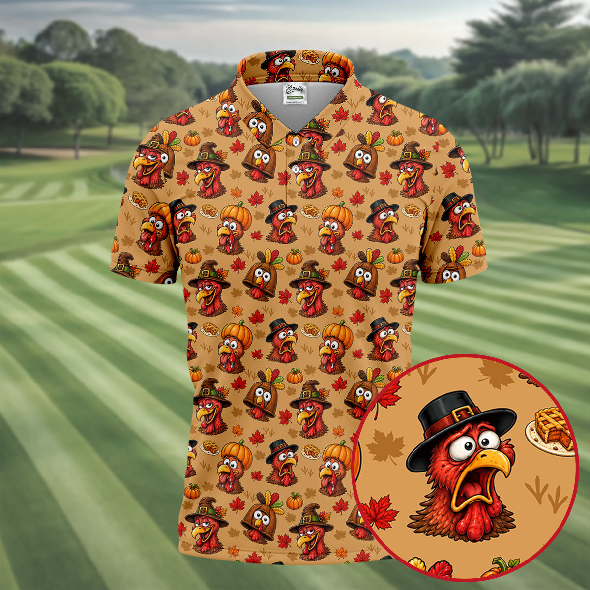 Pumpkingiving Thanksgiving Golf Shirt, Mens Golf Shirts, Mens Holiday Golf Shirts
