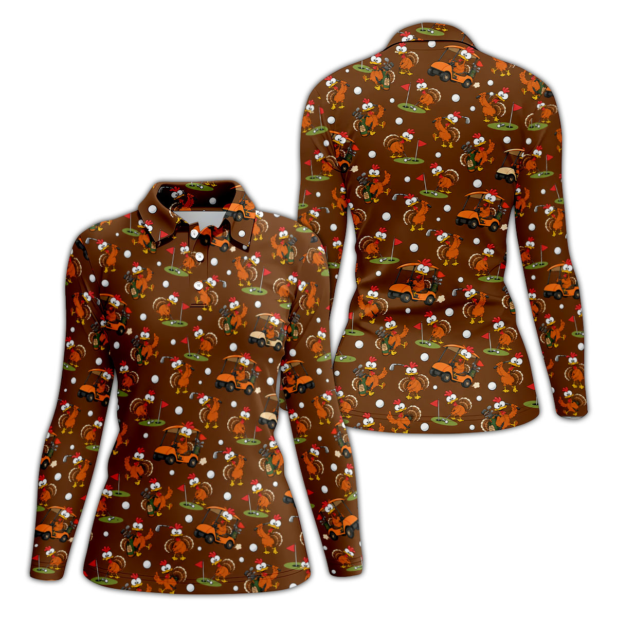 Golfgiving Turkey Cart Thanksgiving Golf Shirt, Womens Golf Tops, Ladies Golf Shirts