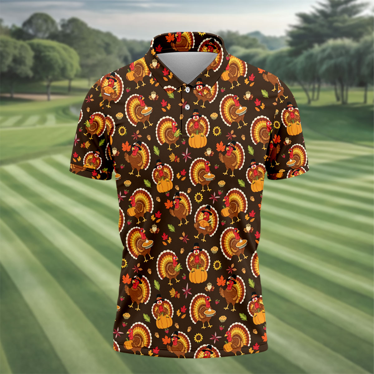 Thanksgiving Turkey Medallion Golf Shirt, Mens Golf Polo, Funny Mens Golf Shirts