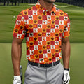 Thanksgiving Pumpkin Checker Turkey Golf Shirt, Mens Golf Polo, Golf Shirts For Men