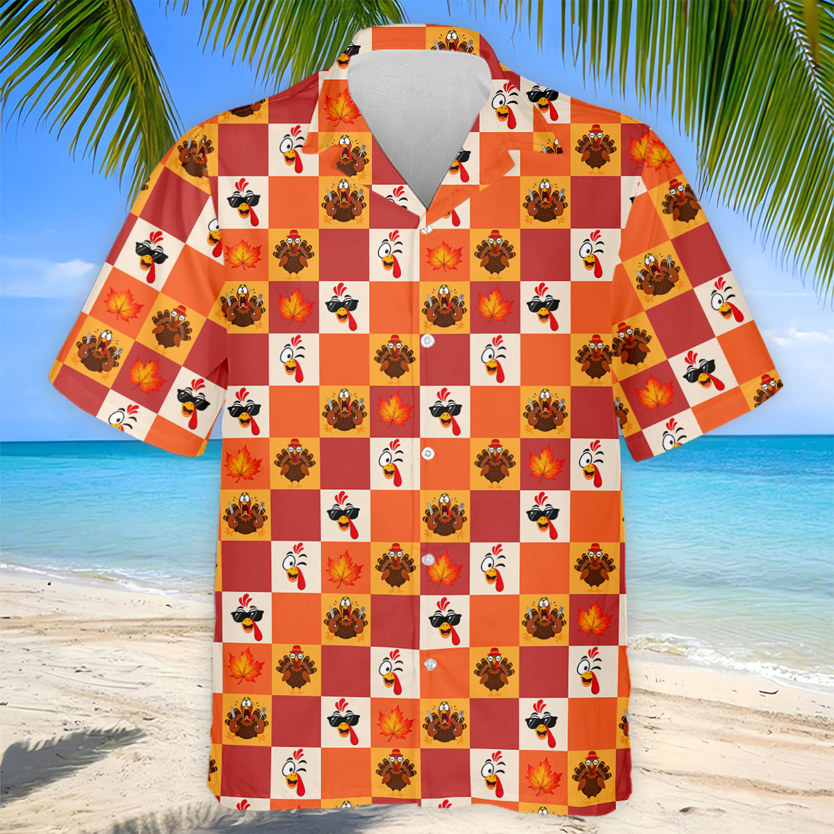 Thanksgiving Pumpkin Checker Turkey Golf Shirt, Mens Golf Polo, Golf Shirts For Men