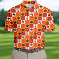 Thanksgiving Pumpkin Checker Turkey Golf Shirt, Mens Golf Polo, Golf Shirts For Men