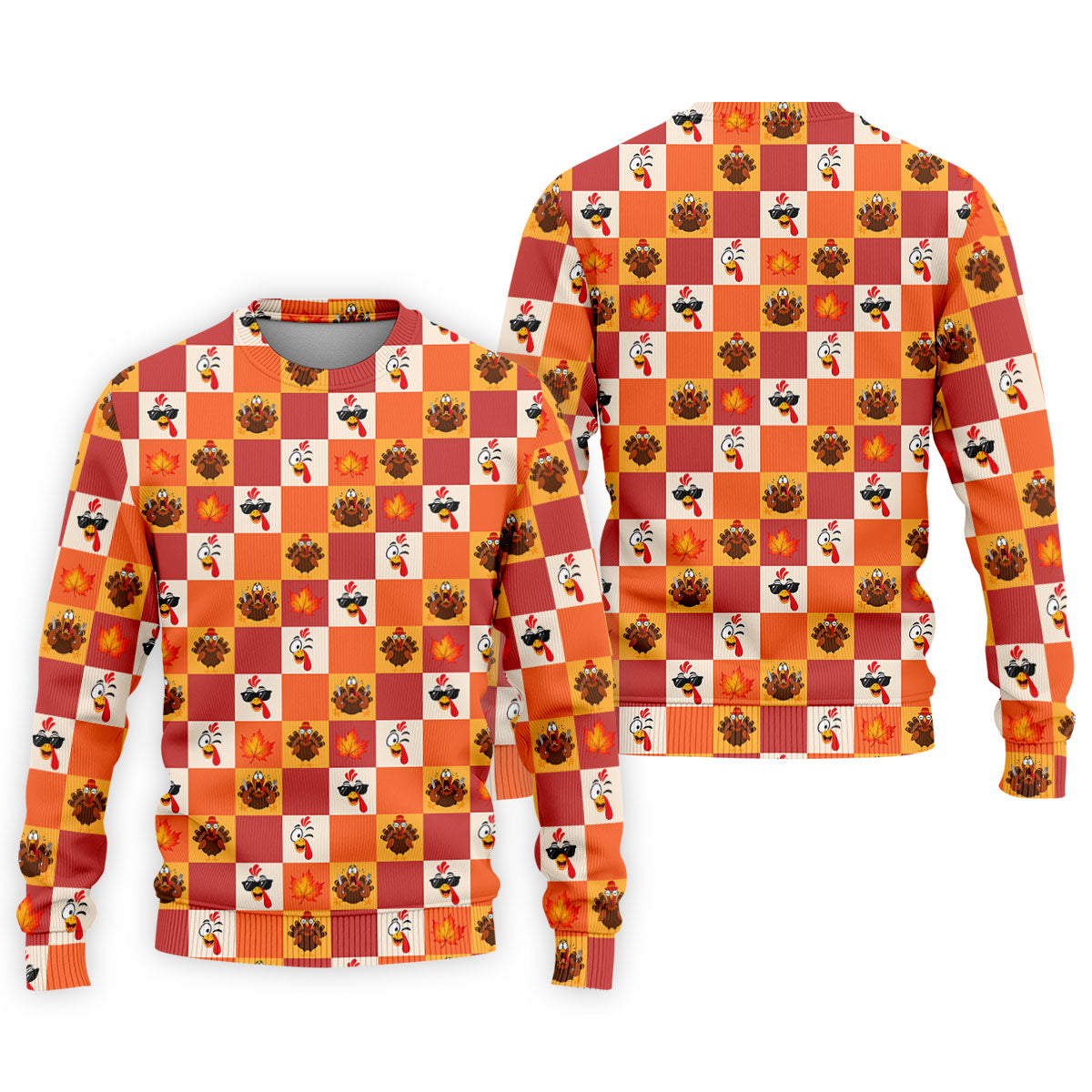 Thanksgiving Pumpkin Checker Turkey Golf Shirt, Mens Golf Polo, Golf Shirts For Men